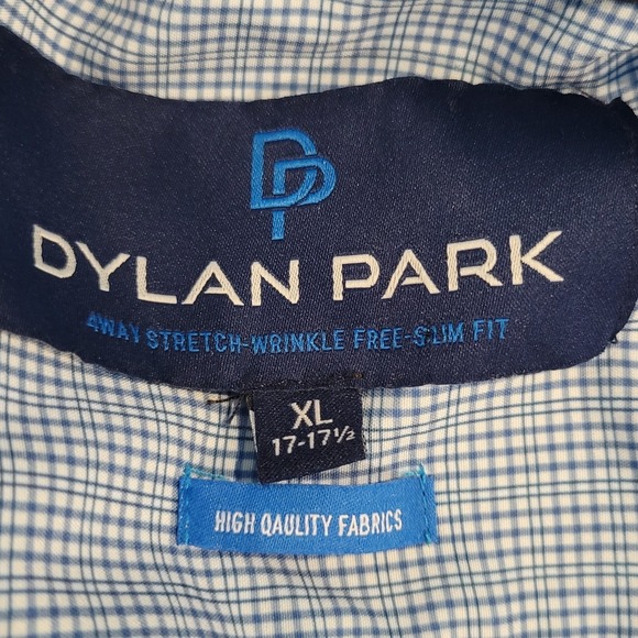 Dylan Park Mens XL L/S White Blue Geometric Button Up Stretch Wrinkle Free Shirt - Picture 6 of 7